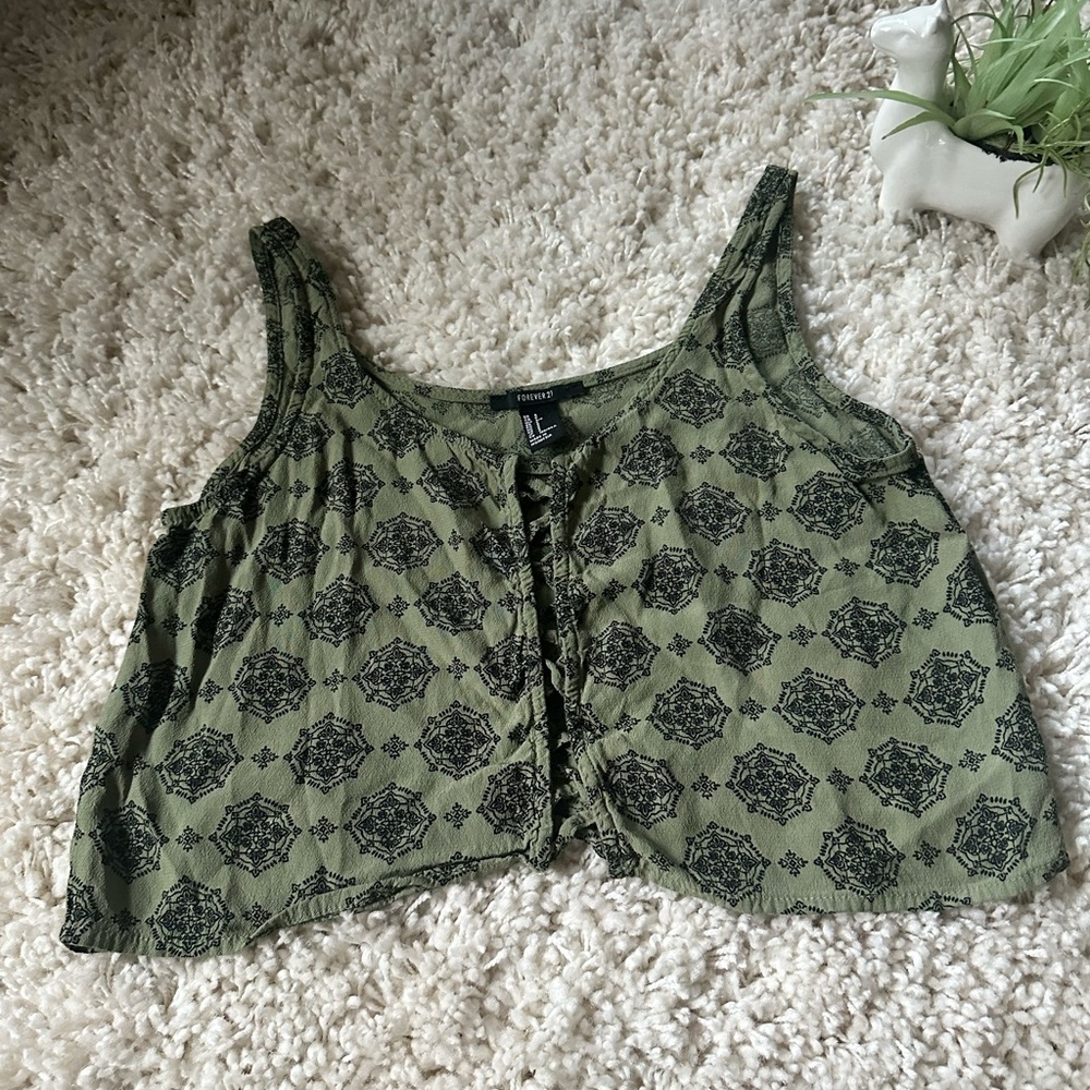 Forever 21 vintage army green Bohemian middle unique stitch indie crop t… - Picture 5 of 5